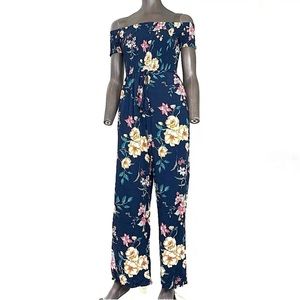 Xhilaration Floral Print Off Shoulder Wide Leg Jumpsuit Jumper Romper